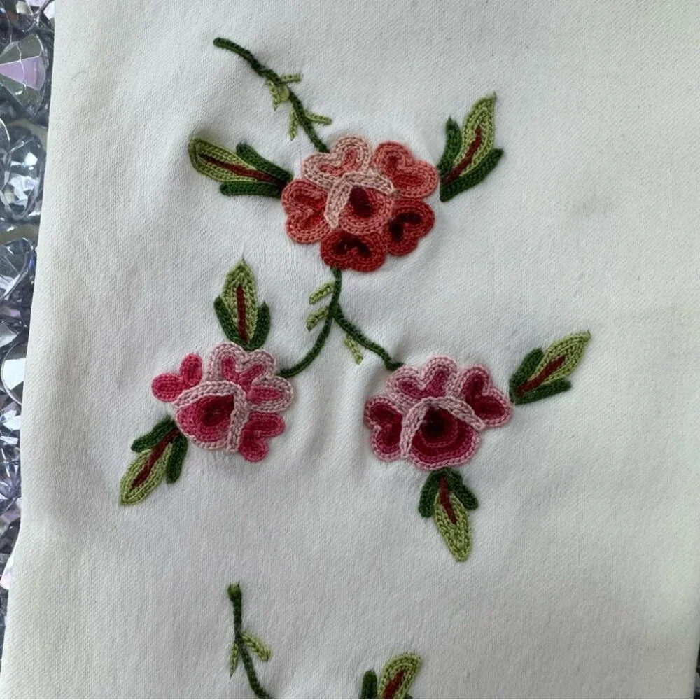 1950s cream mid-length gloves with embroidered flowers made in france rare vtg